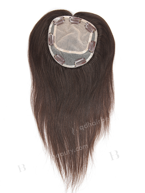 In Stock 5.5"*6" European Virgin Hair 14" Natural Straight Natural Color Silk Top Hair Topper-008